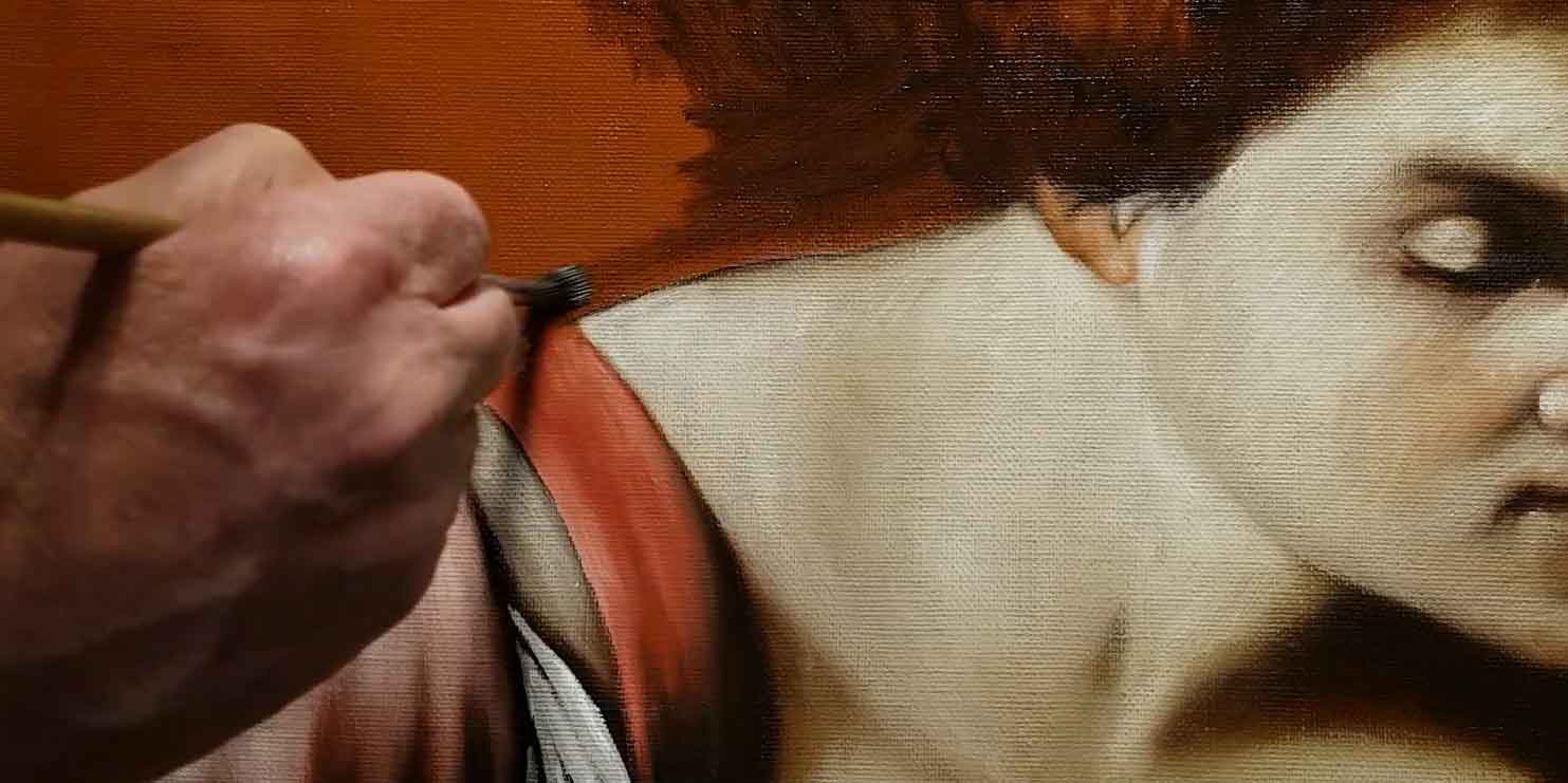 Riproduzione Scientifica Caravaggio - Dettaglio fotografico di un passaggio di mezza tinta a risparmio